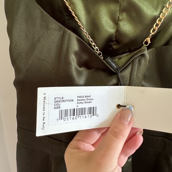 Retrofete Easton Dress in Army Green Size Large Mini Chain Straps Sleeveless NWT - Picture 6 of 10